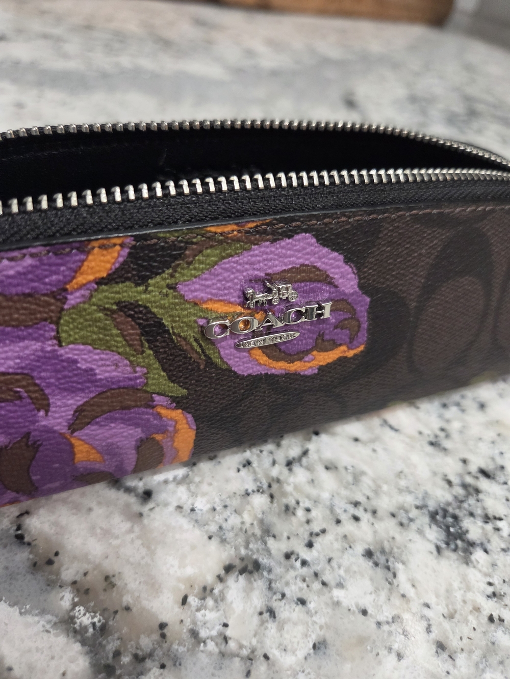 Coach Floral Print Zip Cosmetic Pouch - Purple/Brown - Picture 8 of 8